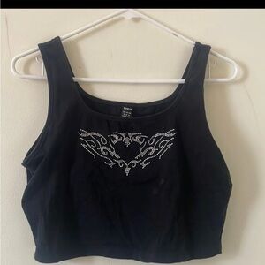 SHEIN Black Crop Tank with Silver Rhinestone Detail